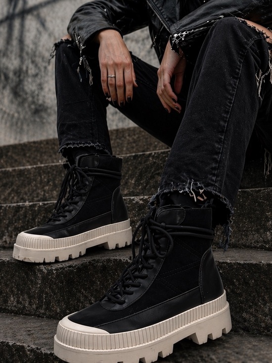 Gianni Bini Shoes - Gianni Bini Black and White Chunky Lug Sole Ankle Boots